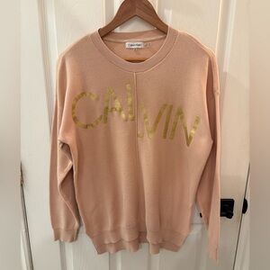 Calvin Klein Women's Blush Pink Sweater with Gold Logo